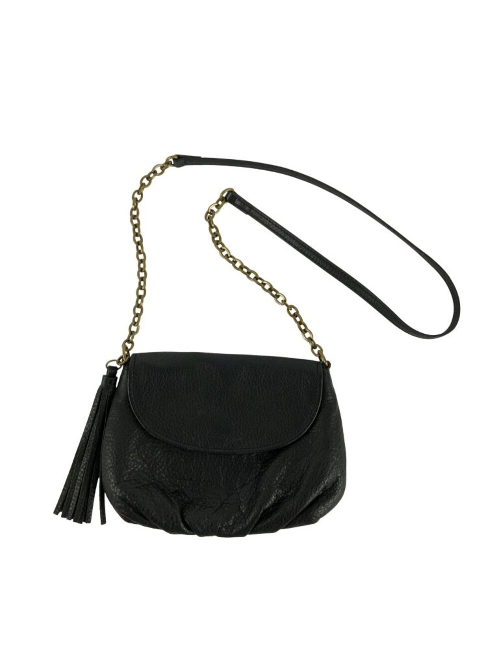 Margot Black Leather Crossbody Purse With Chain Strap & Tassel Detail
